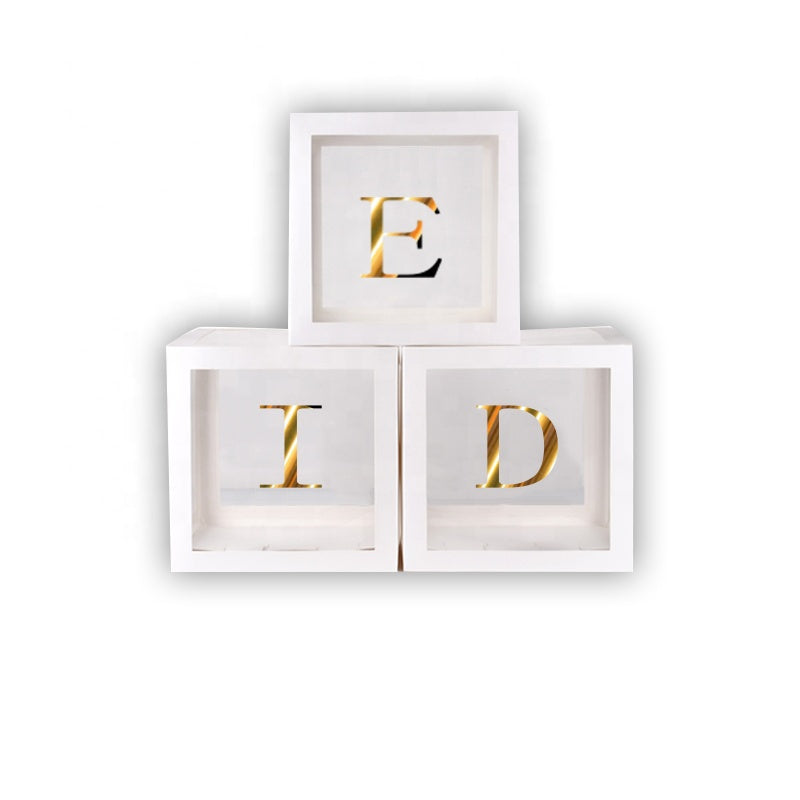 Cubes à ballons EID - Blanc et lettres dorées