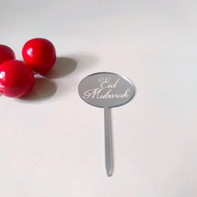Cupcake topper médaillon Eid Mubarak - Argent - Happy Muz Deco