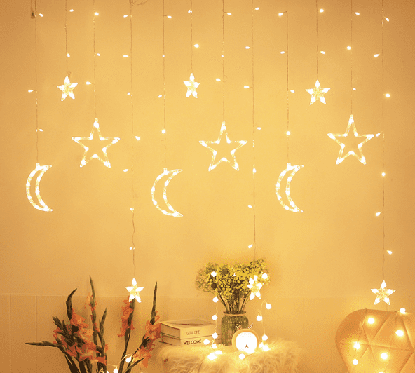 Guirlande lumineuse lune et étoile LED - Doré