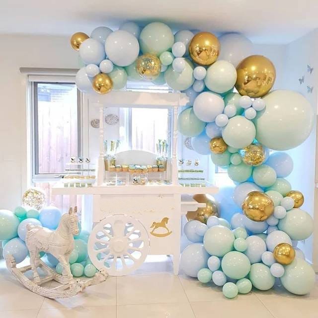 Kit arche à ballons Bleu & Vert Pastel (117 Ballons) - Happy Muz Deco