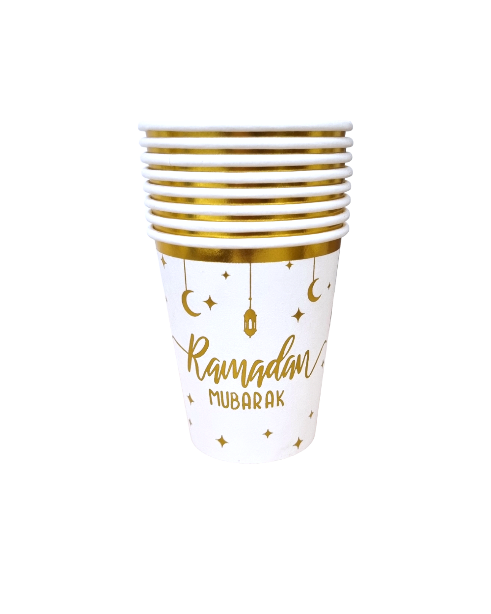 Gobelets Ramadan Mubarak x8 doré et blanc