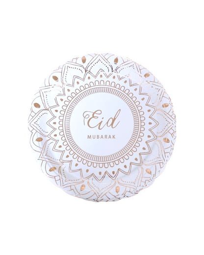 Grandes assiètes Eid Mubarak x8 blanc et rose