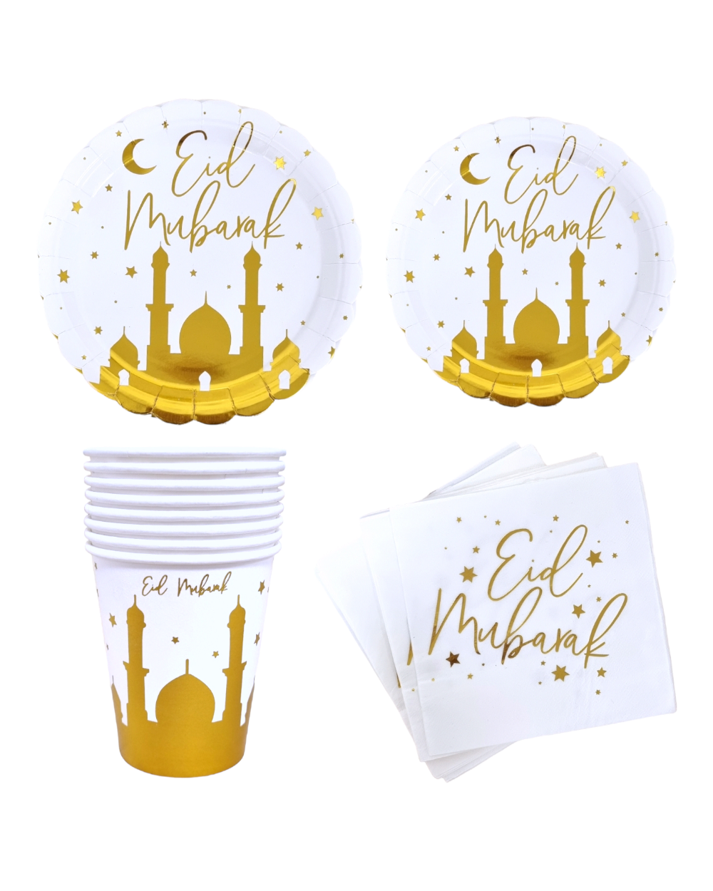 Vaisselle Eid Mubarak blanc et dorée