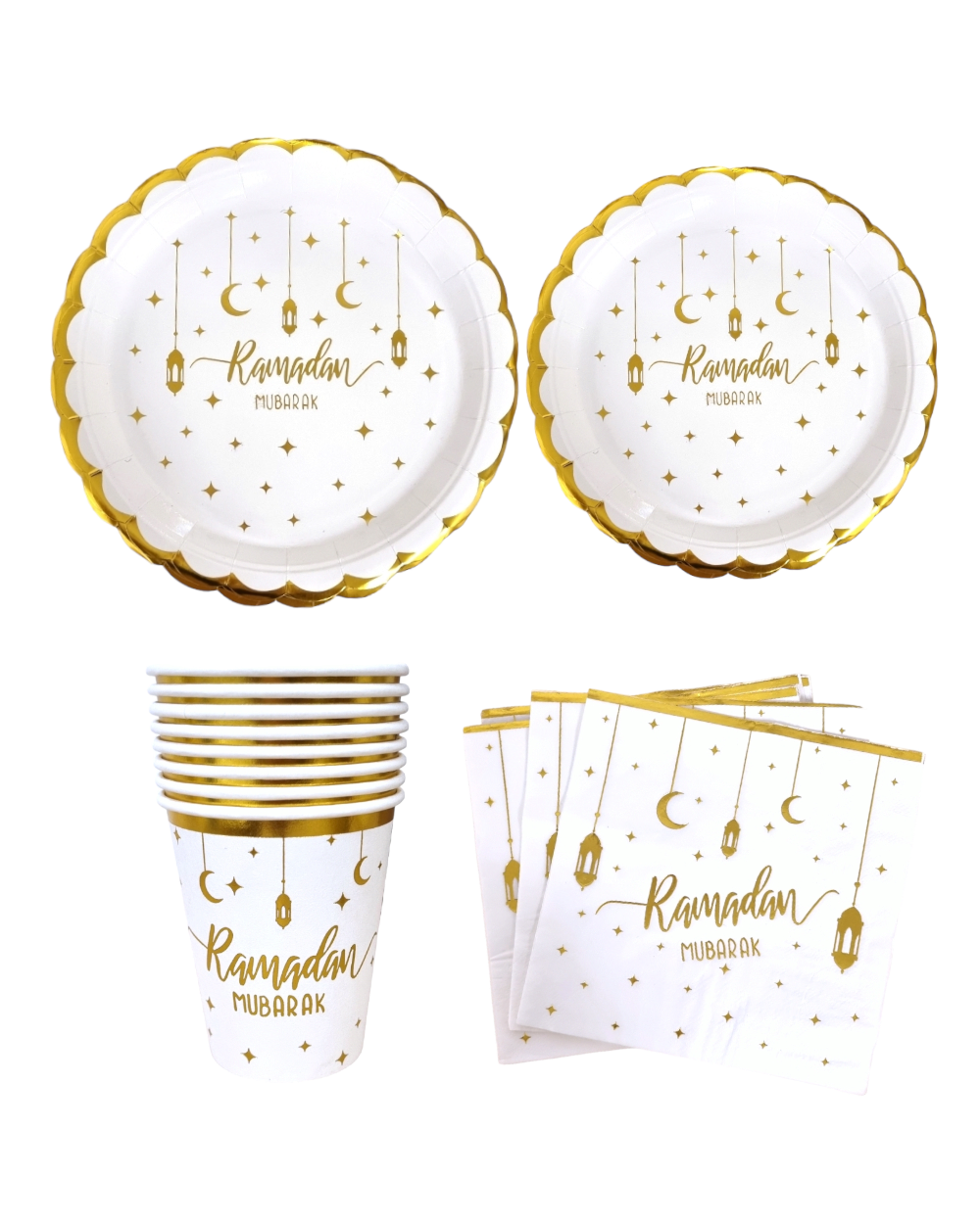 Set vaisselles Ramadan Mubarak blanc et doré