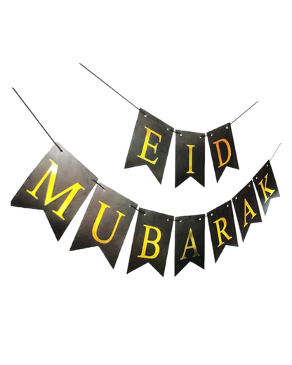 Banderole bannière Eid Mubarak - Noir et doré
