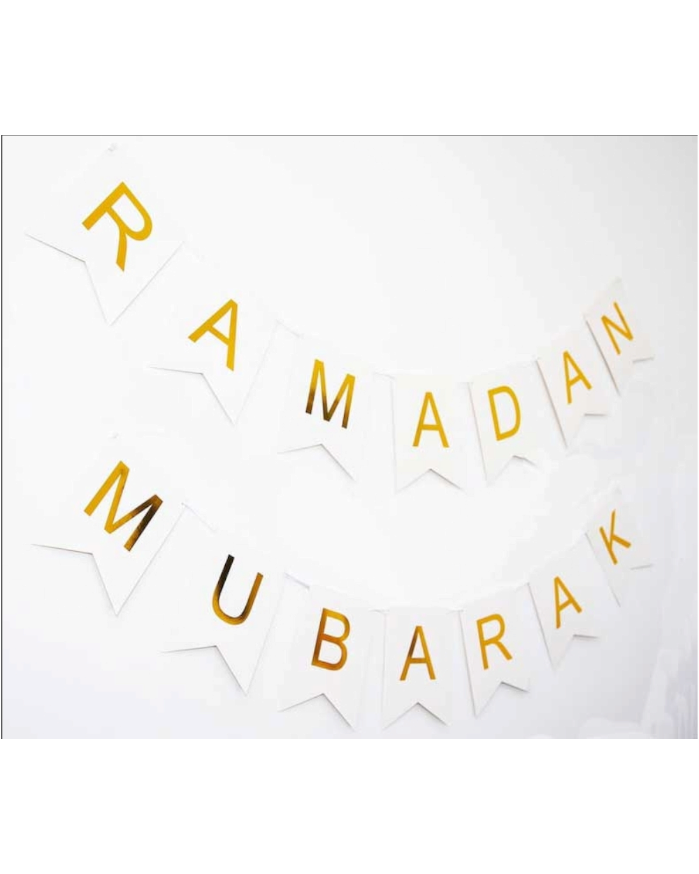 Banderole bannière Ramadan Mubarak - Blanc et doré - Happy Muz Deco