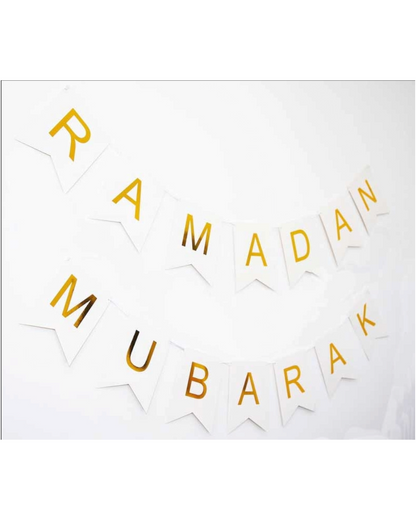 Banderole bannière Ramadan Mubarak - Blanc et doré