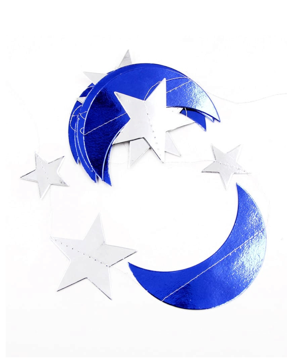 Banderole brillante lunes et étoiles - Bleu et argent - Happy Muz Deco