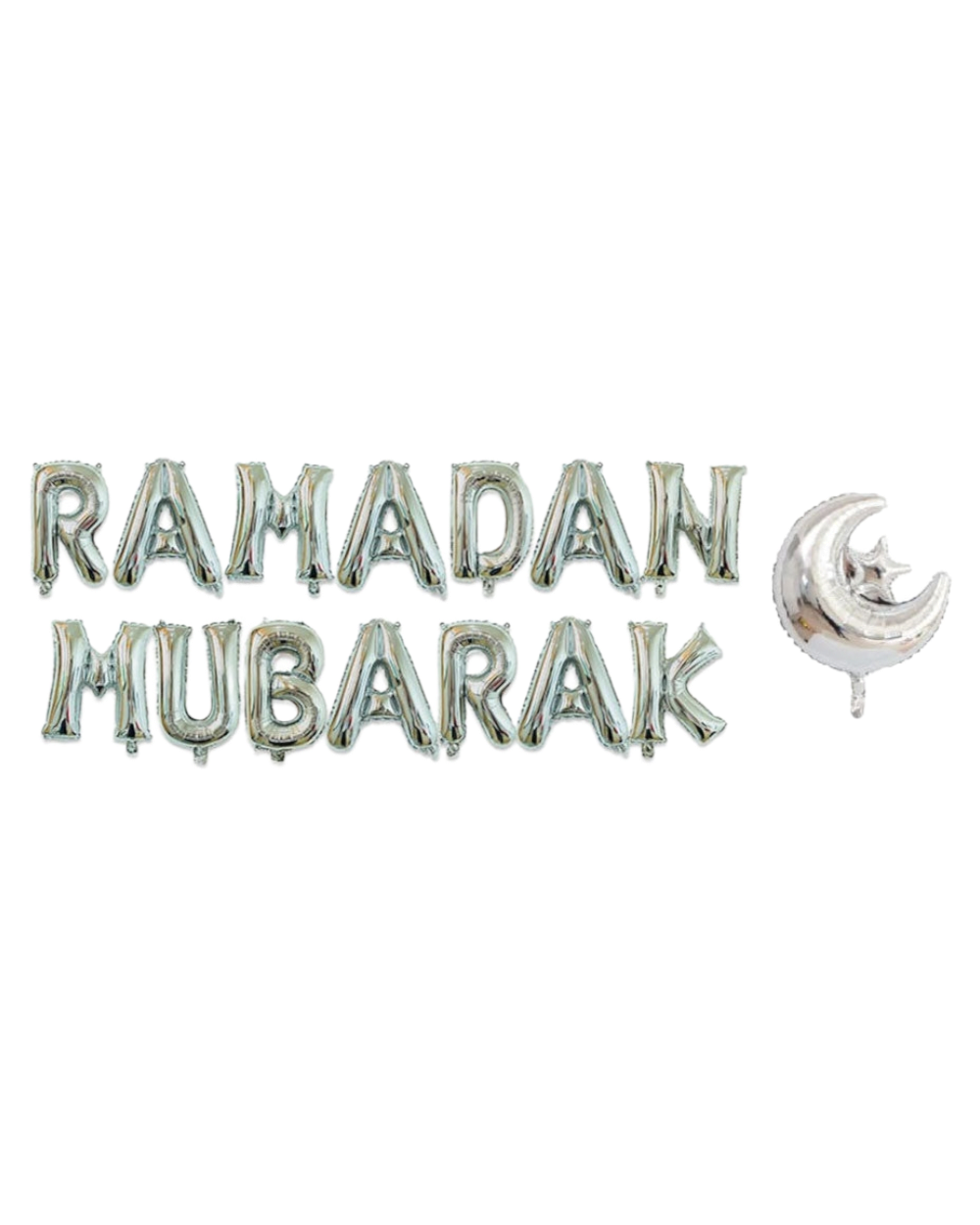 Ballons lettres Ramadan Mubarak avec lune - Argent