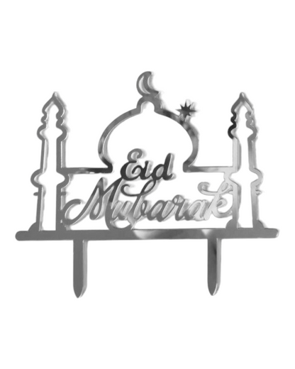 Cake Topper Eid Mubarak Mosquée Argenté modèle n°11