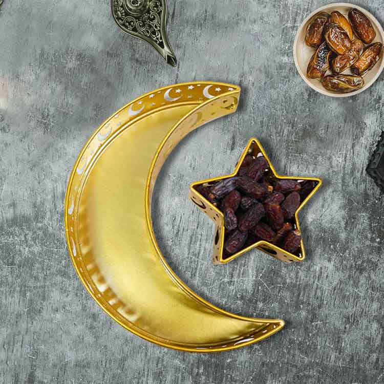 plateau motif lune dore deco decoration eid mubarak ramadan 2022