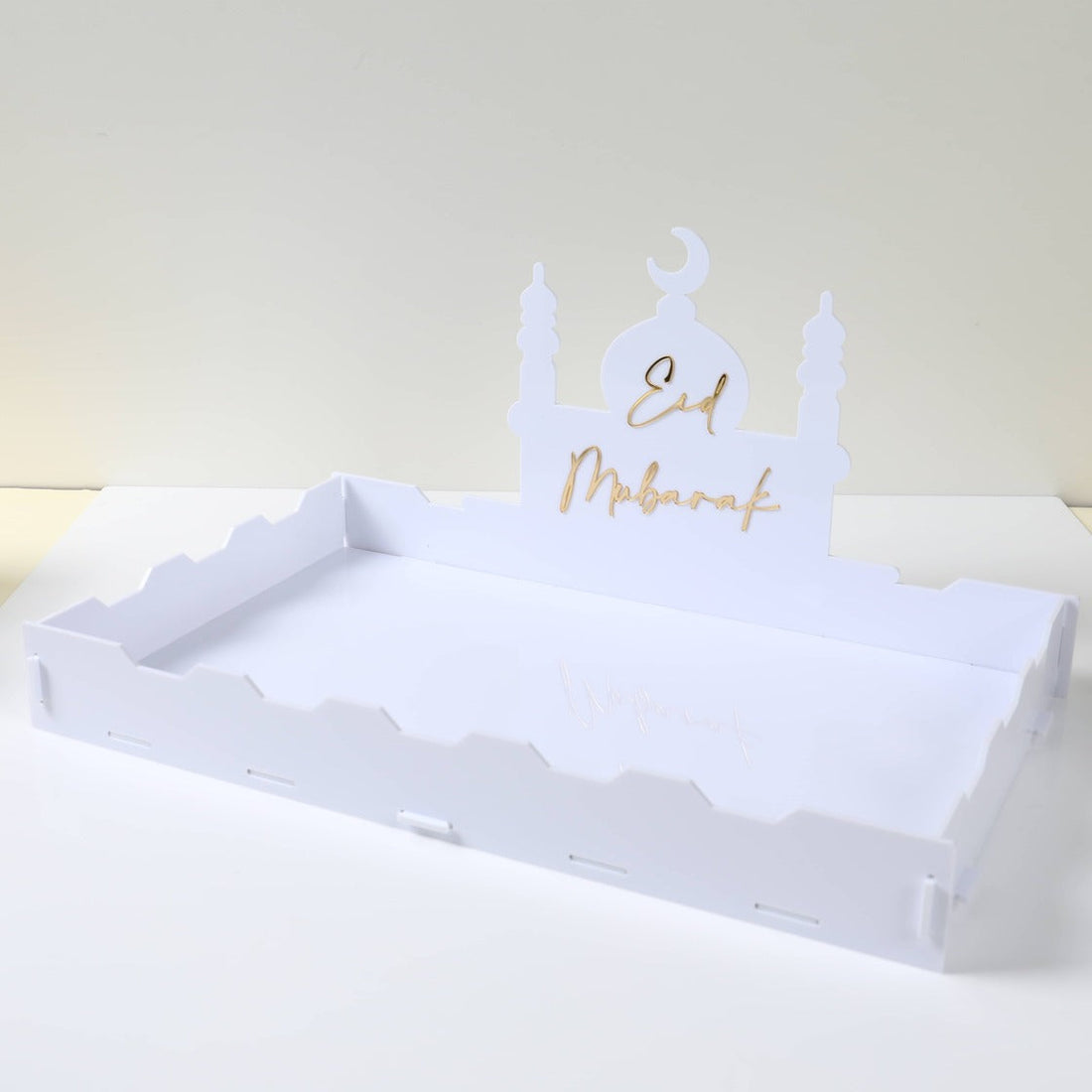 Plateau en Acrylique Eid Mubarak - Blanc et doré - Happy Muz Deco