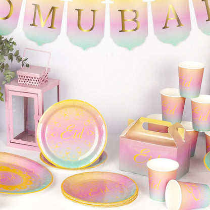 set vaisselles jetable rose | art de la table | rose theme decoration eid mubarak ramadan 2022