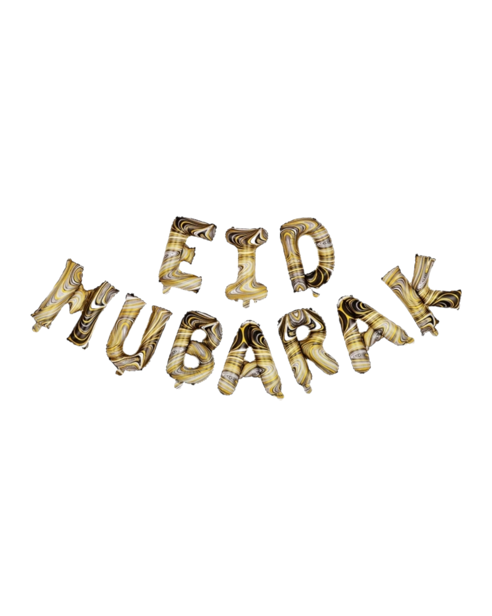 Ballons lettres Eid Mubarak - Marbré Noir et Doré