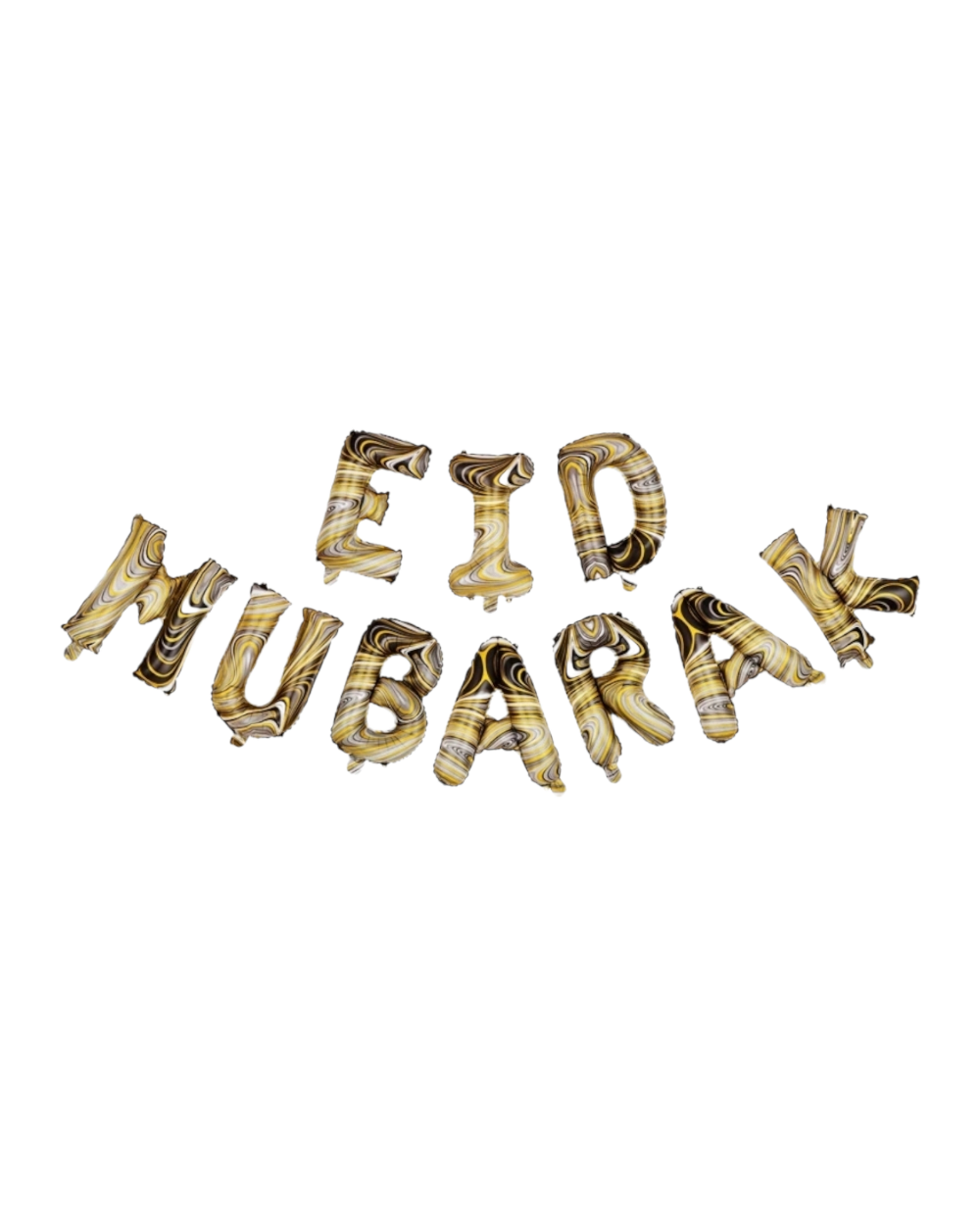 Ballons lettres Eid Mubarak - Marbré Noir et Doré - Happy Muz Deco