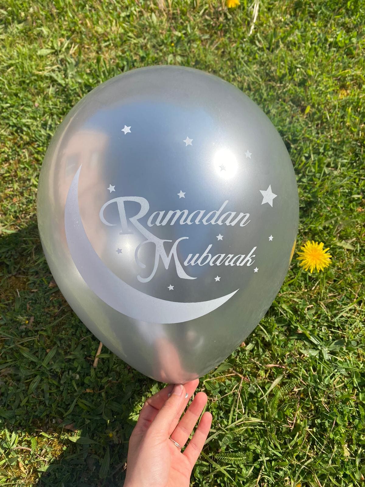 Ramadan Mubarak Balloons - Silver and White
