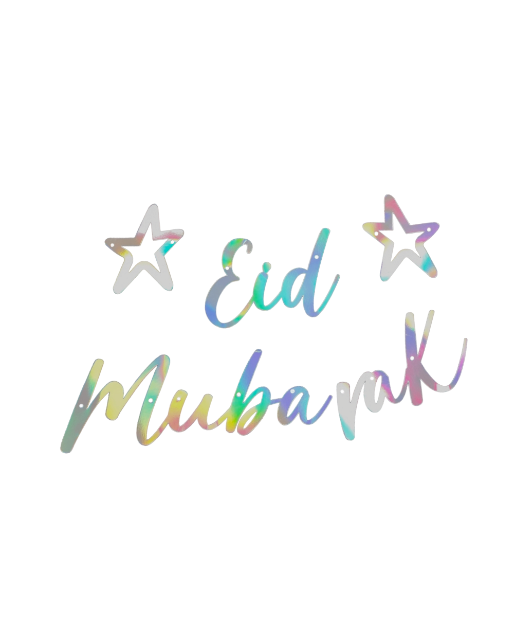 Banderole brillante Eid Mubarak - Argent reflets colorés