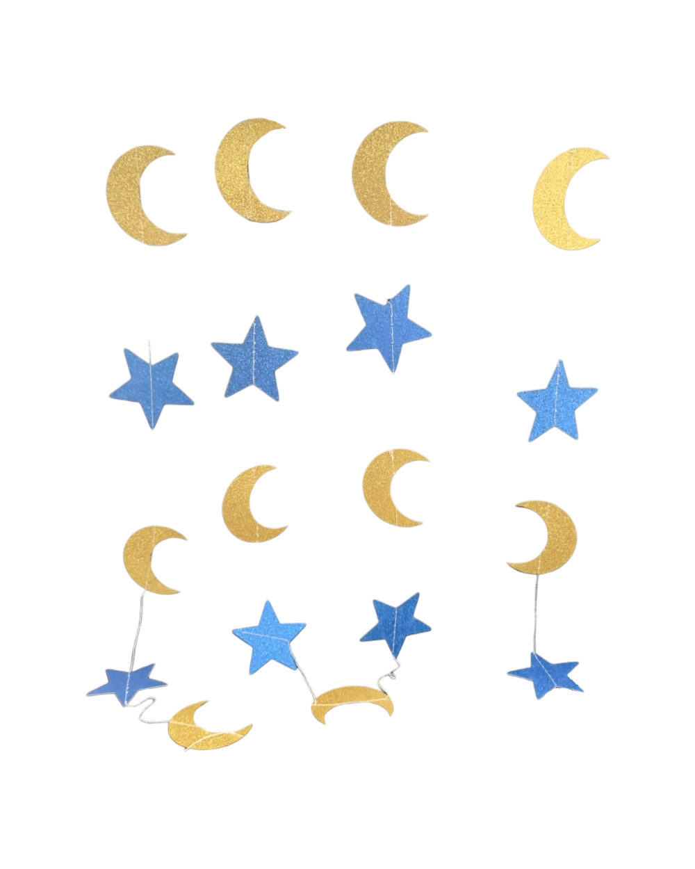 Banderole lunes et étoiles - Bleu et doré - Happy Muz Deco