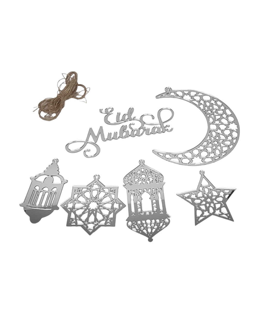 Déco suspendue Eid Mubarak avec lanternes et étoiles - Argent