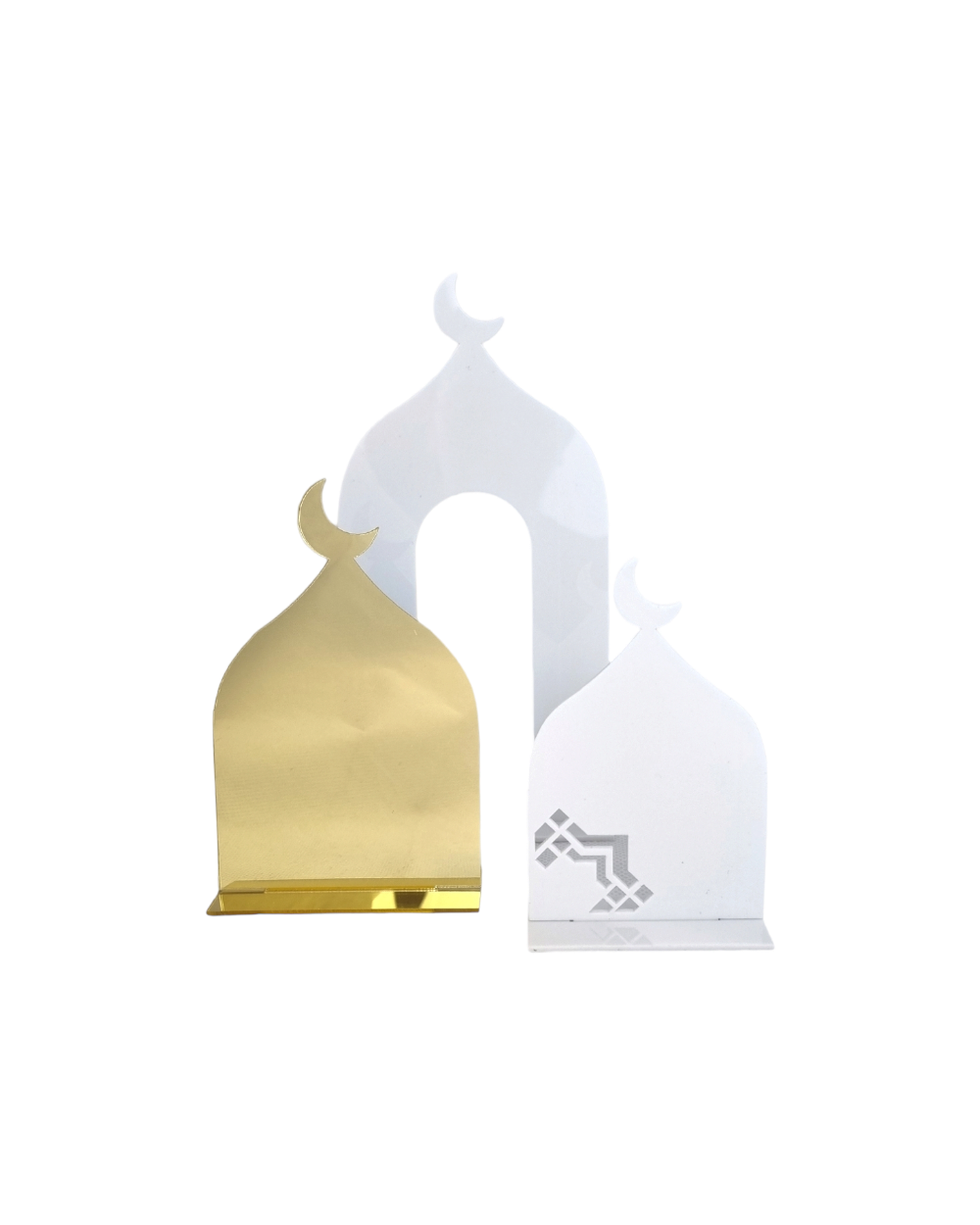 Décoration trio de mosquées - Acrylique blanc et doré