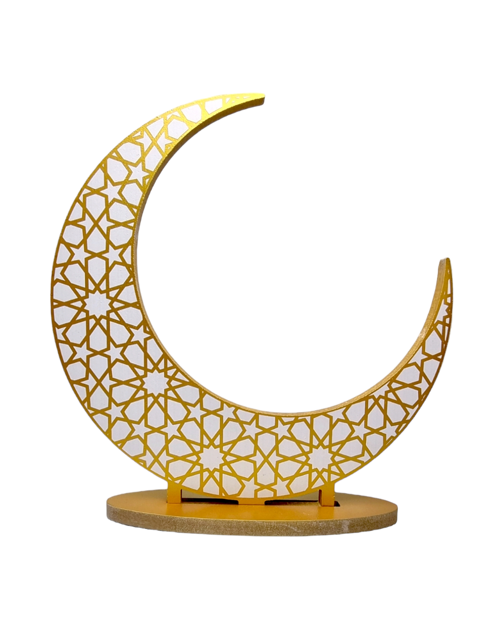 Lune décorative en bois - Blanc et doré
